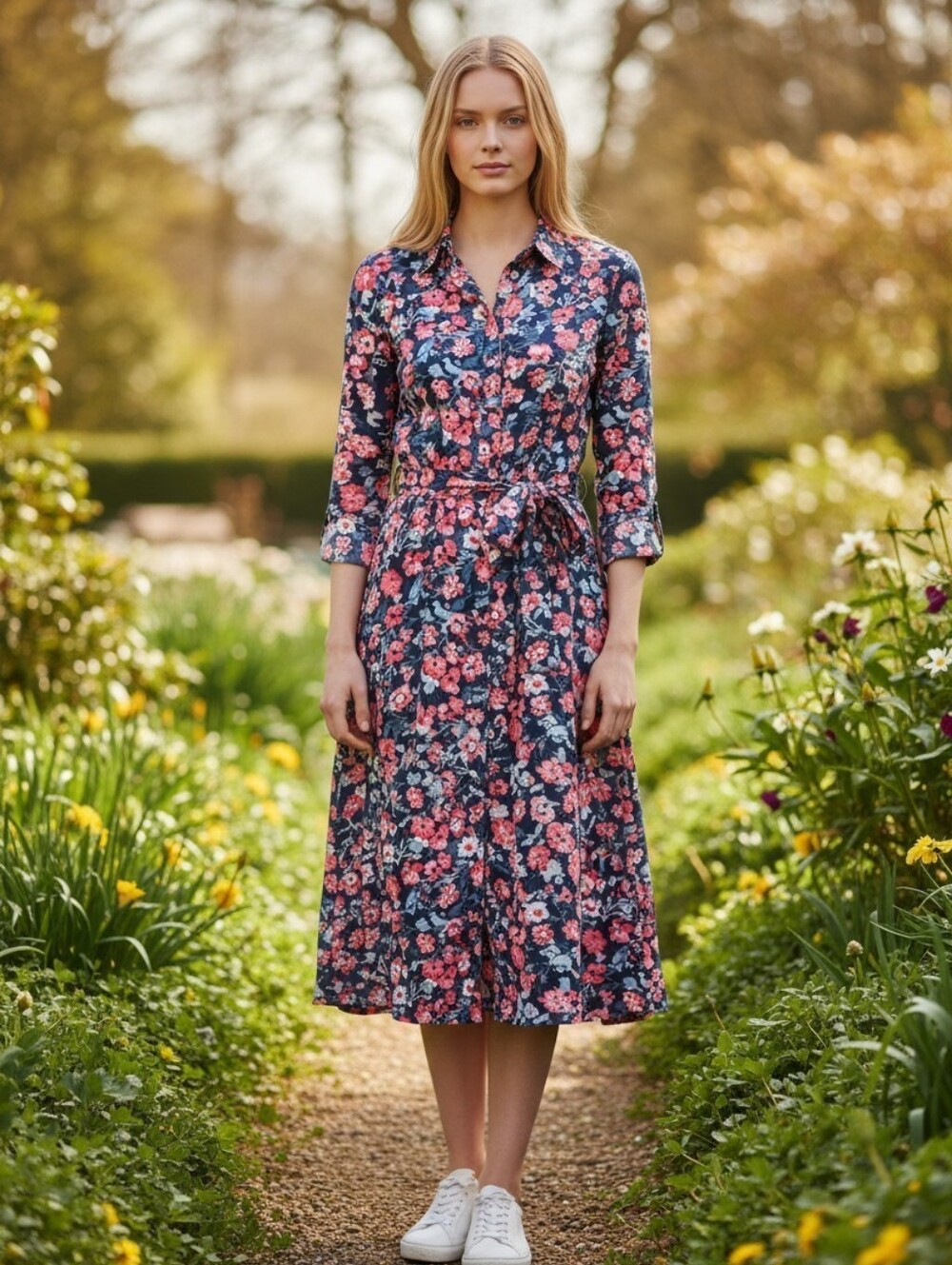 Joules Navy Floral Winslet Long Sleeved Button Front Shirt Dress Sz 12